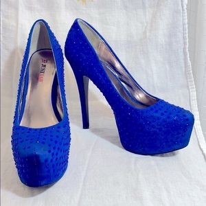 Blue, gemmed heels